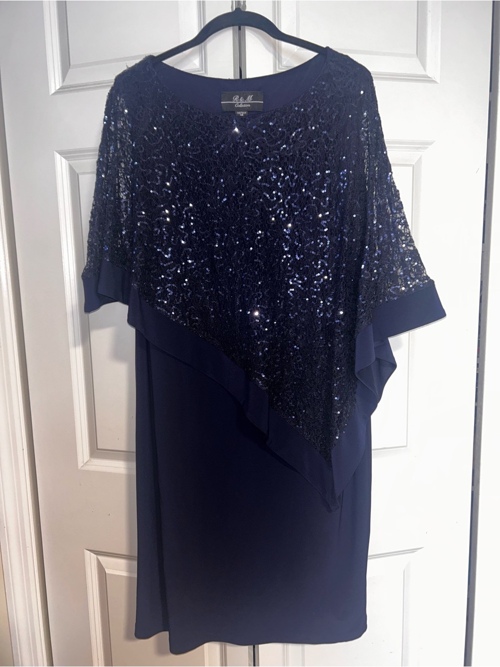 R&M Richards Navy Sequin Capelet Midi Dress